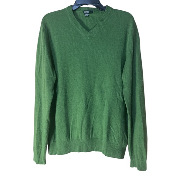J. Crew 100% Cashmere Classic Green V-Neck Sweater - Size L